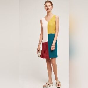 HD In Paris Anthropologie Sleeveless Lined Color block Pleated Dress Size 2